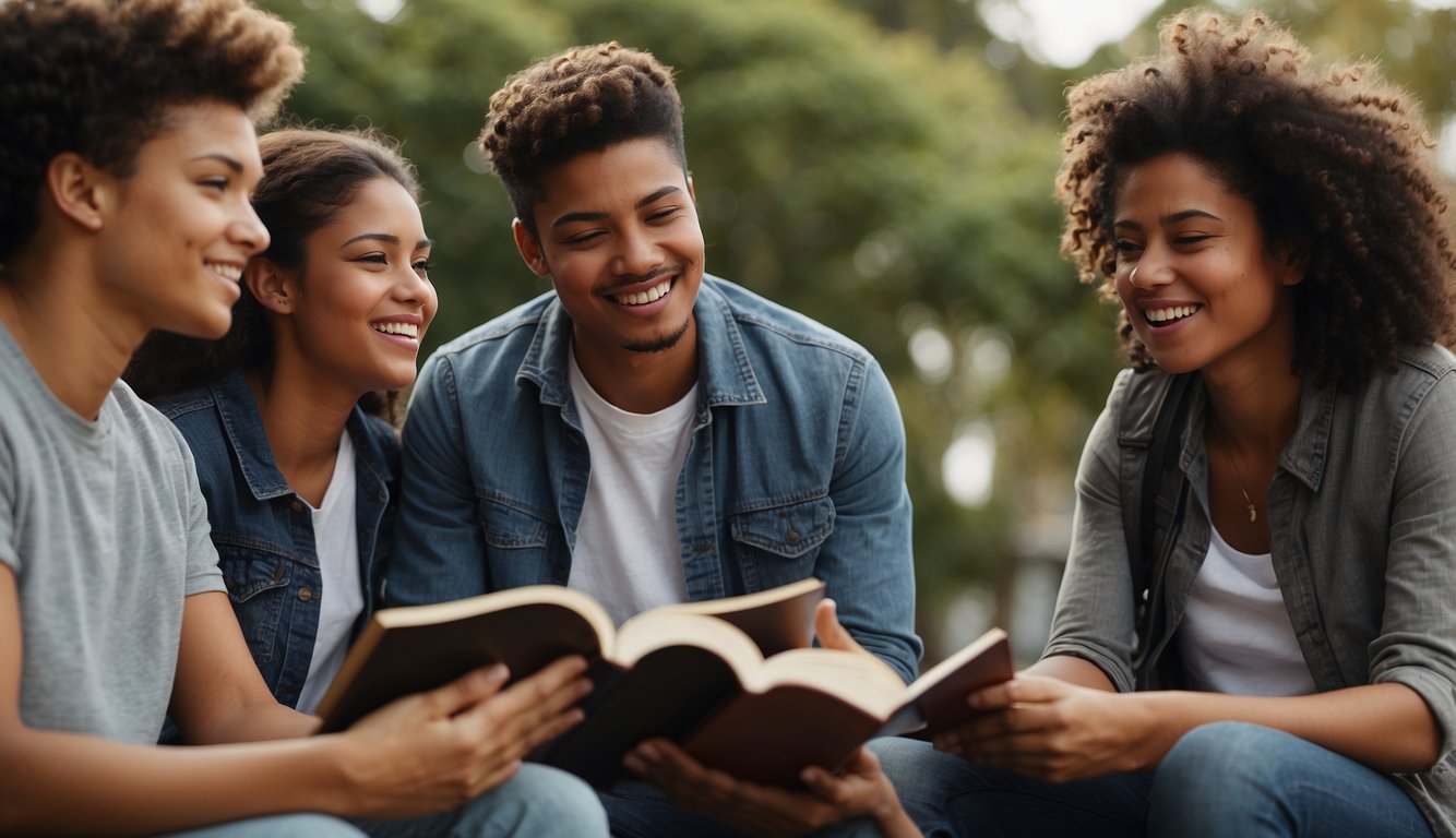 group of young people reading the bible