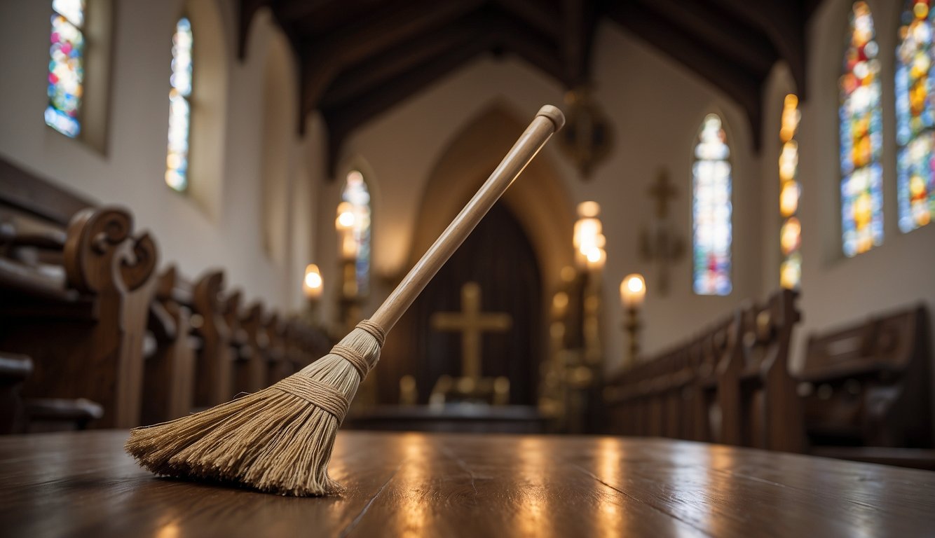 picture of a broom in a church auditorium